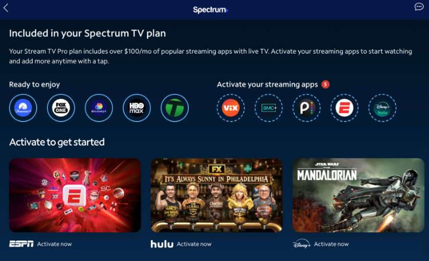 Streaming apps included with a Spectrum TV plan