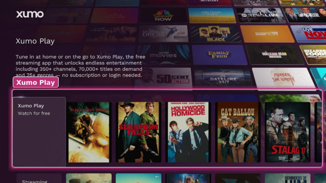 Xumo Play on Xumo Home Screen