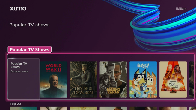 Popular TV Shows on Xumo Home Screen